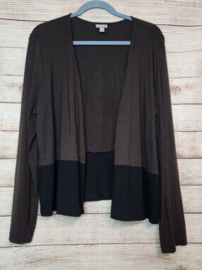 J. Jill Women Open Cardigan Color block Black Gray Women's Size Large